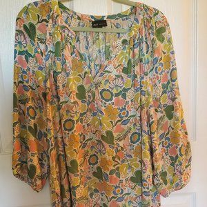 Women's Jones New York Green Pink Floral Peasant Top   1X